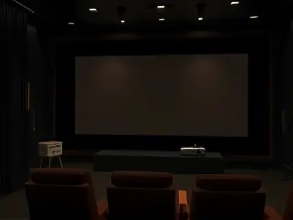 Sala de cinema em casa com tela grande